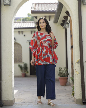 Maroon Round Neck Conversational Pure Cotton Night Suit For Women