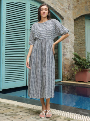Blue Cotton Printed Night Dress For Women