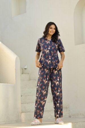 Beige Printed Shirt Collar Co-Ord Set For Women