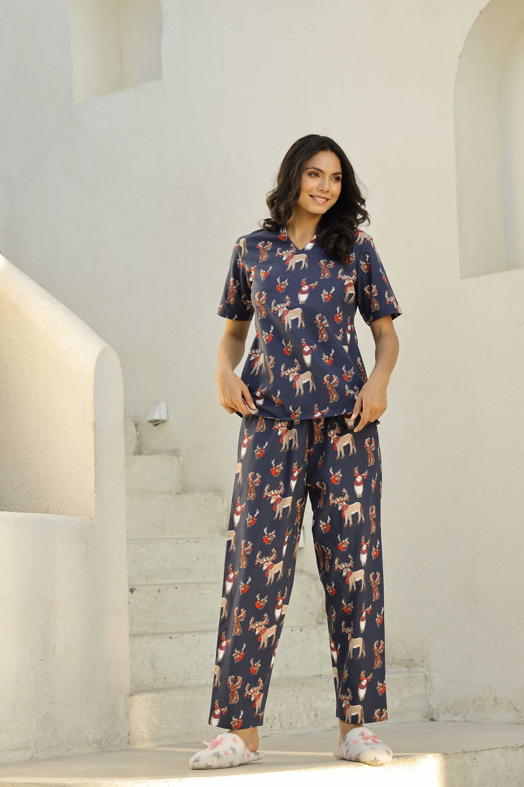 Beige Printed Shirt Collar Co-Ord Set For Women