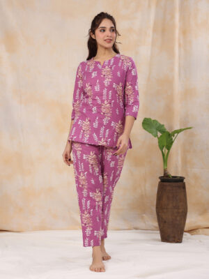 Pink Floral Print Shirt Collar Full Sleeve Dress For Women