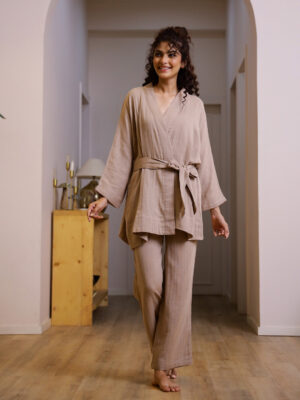 Solid Pure Cotton Night Suit For Women
