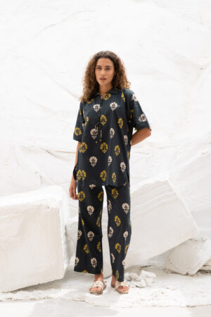 Blue Printed Round Neck Pure Cotton Night Suit For Kids