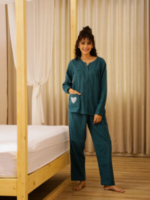 Pink Floral Print Pure Cotton Kurti & Pyjamas Night Suit Set For Women