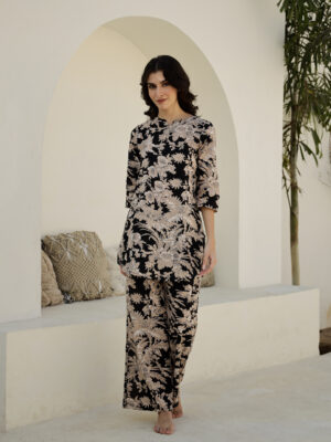 Black Animal Halter Neck Pure Cotton Night Suit For Women