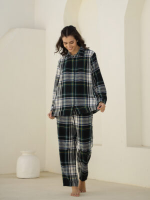 Black Conversational V-Neck Pure Cotton Night Suit For Women