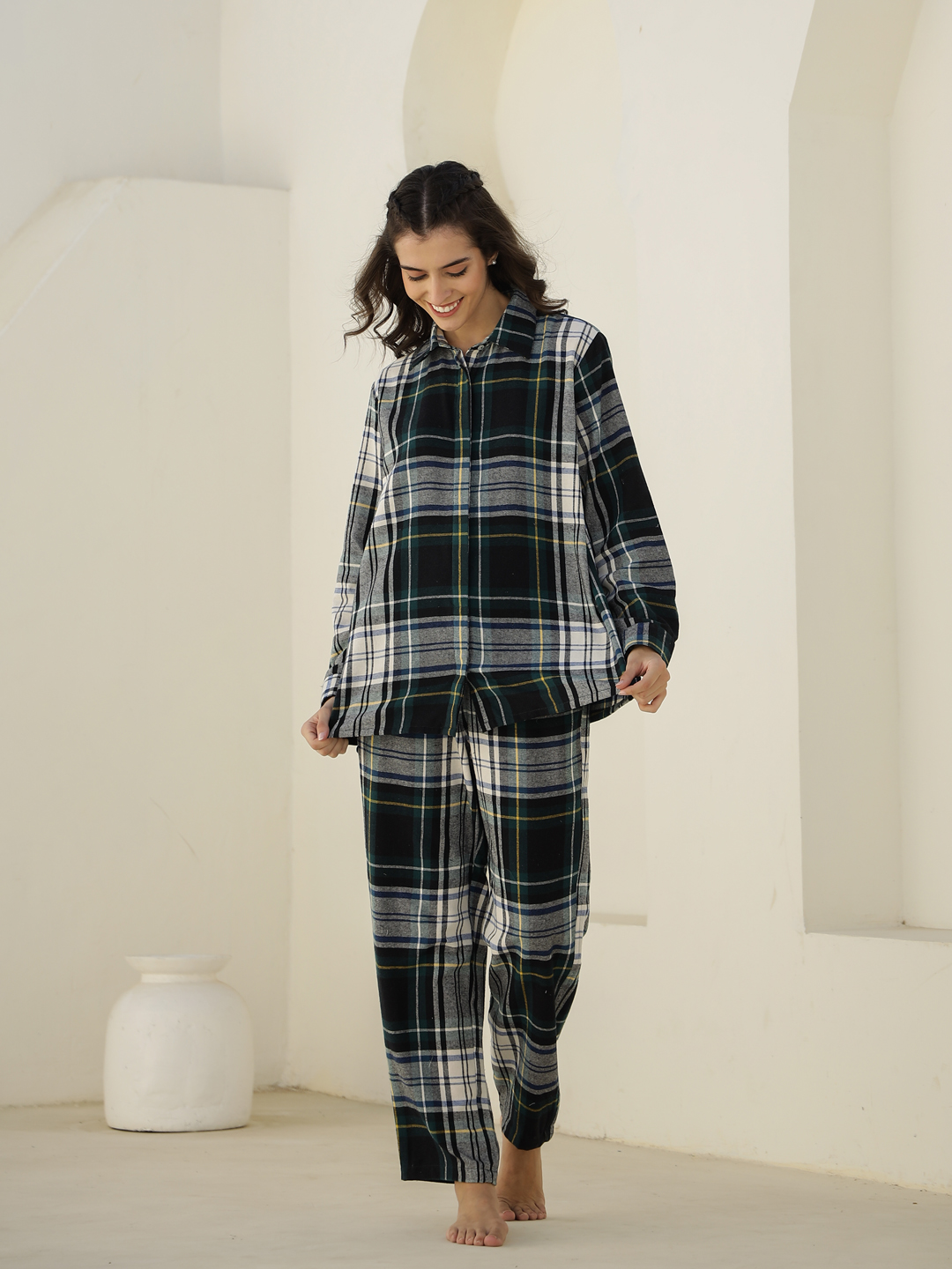 Black Conversational V-Neck Pure Cotton Night Suit For Women