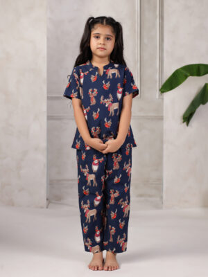 Blue Aniaml Print Cotton Night Suit for Kids