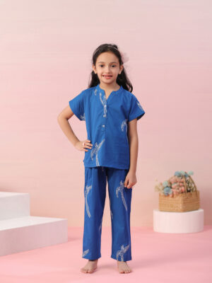 Blue Sparrow Printed Cotton Kids Night Suit