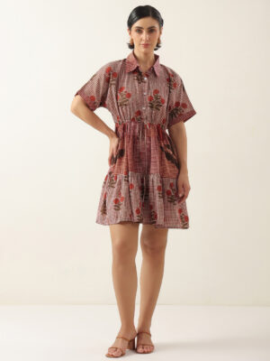 Red Color Floral Printed Dress For Women