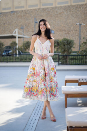 White V-Neck Floral Pure Cotton Dress For Women