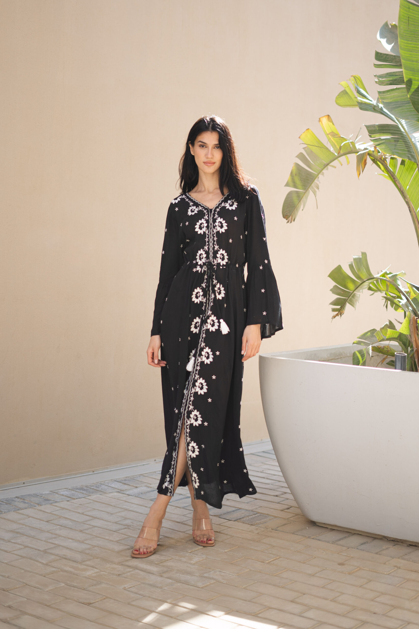 Black V-Neck Solid Viscose Rayon Dress For Women