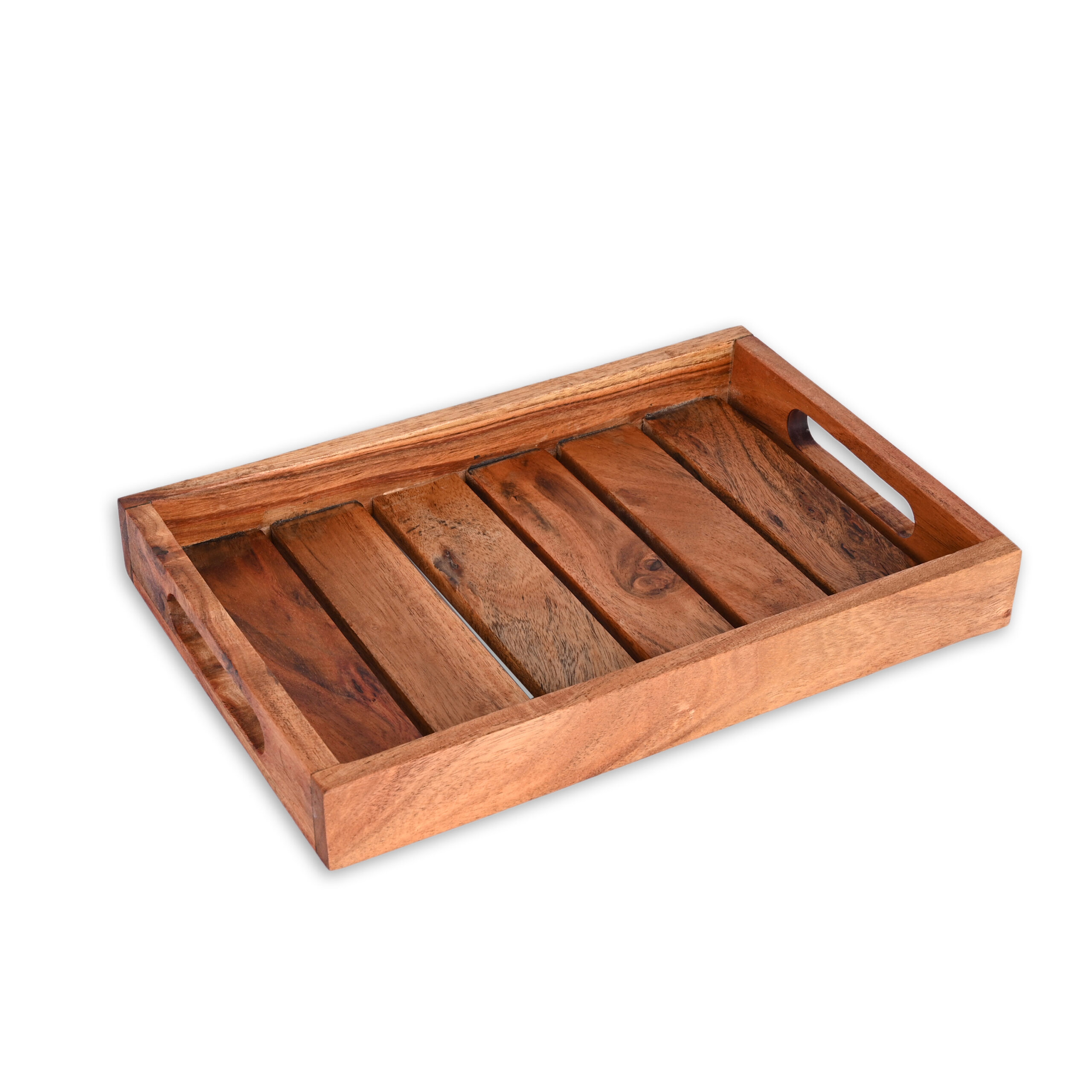 Set Of 3 Rustic Acacia Wood Serving Trays
